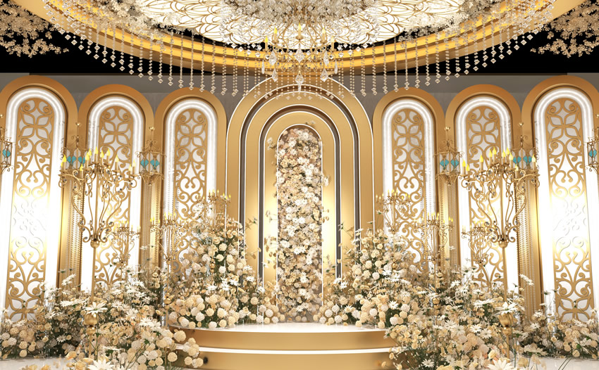 刚察香槟色调婚礼堂效果展示